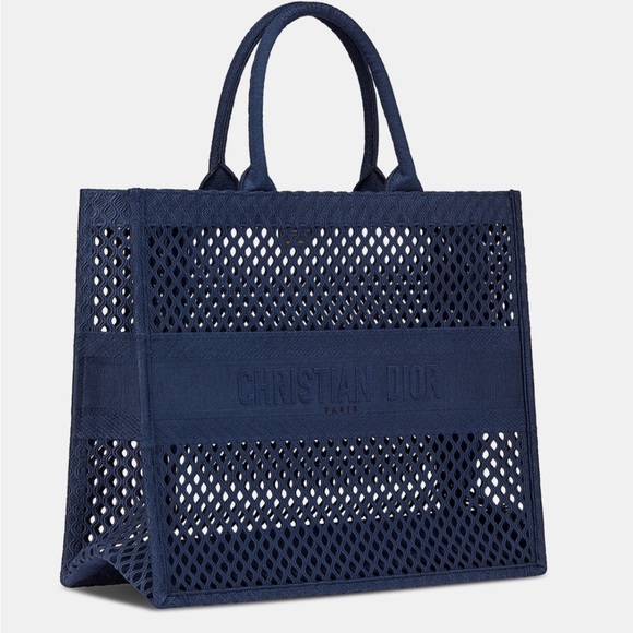 NEW Christian Dior LARGE DIOR BOOK TOTE Blue Mesh Embroidery - Picture 1 of 7